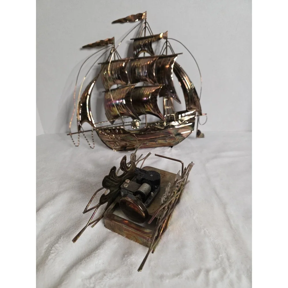 Vintage Copper Plated Ship With Rocking Motion & 